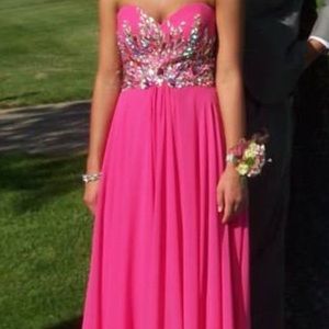 BLUSH Strapless Pink Sequined Prom Dress